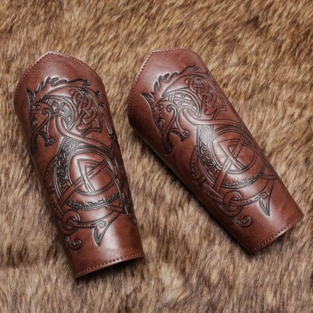 Dragon Embossed Arm Bracers Medieval Viking Gauntlet Cosplay‎